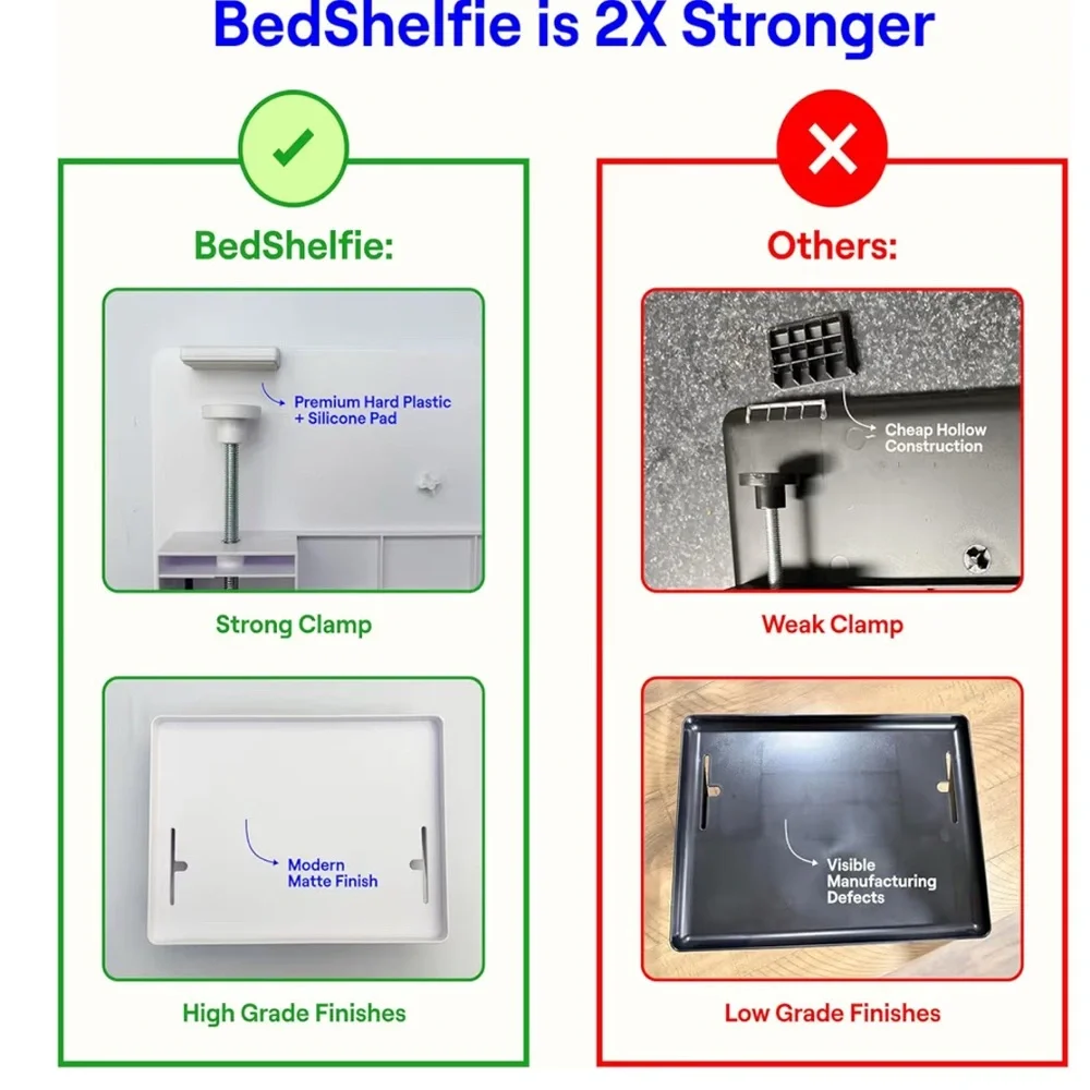 BedShelfie Bedside Shelf for Dorm Room Bunk Bed & Top Bunk